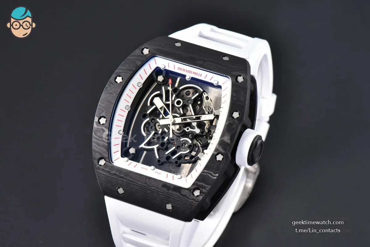 RM055 NTPT ZF White/Pink Bezel White Crown on White Rubber Strap RMUL2 Super Clone V6