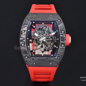 RM055 Ti Case APSF 42.7mm Black Skeleton Dial Black Bezel Red Crown on Red Rubber Strap RMUL2