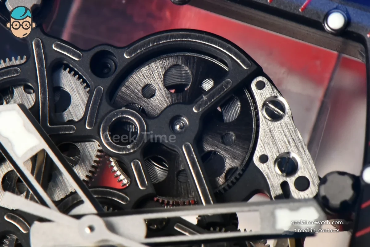 RM055 Ti Case APSF 42.7mm Black Skeleton Dial Black Bezel Red Crown on Red Rubber Strap RMUL2