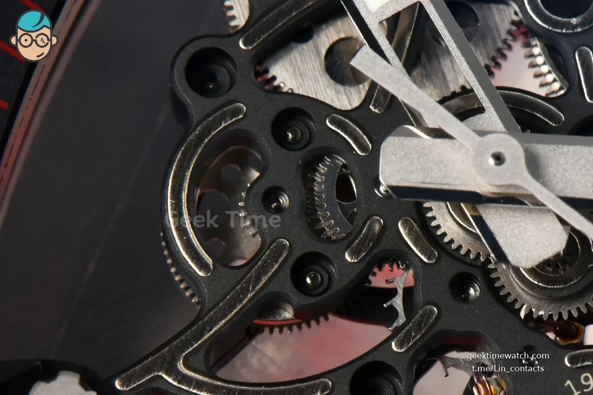 RM055 Ti Case APSF 42.7mm Black Skeleton Dial Black Bezel Red Crown on Red Rubber Strap RMUL2
