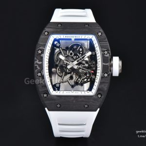 RM055 Ti Case APSF 42.7mm White Skeleton Dial Black Bezel White Crown White Rubber Strap RMUL2