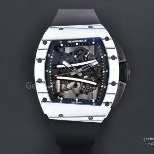 RM061 NTPT ZF 43mm White Bezel Black Skeleton Dial Black Crown on Black Rubber Strap RMUL2