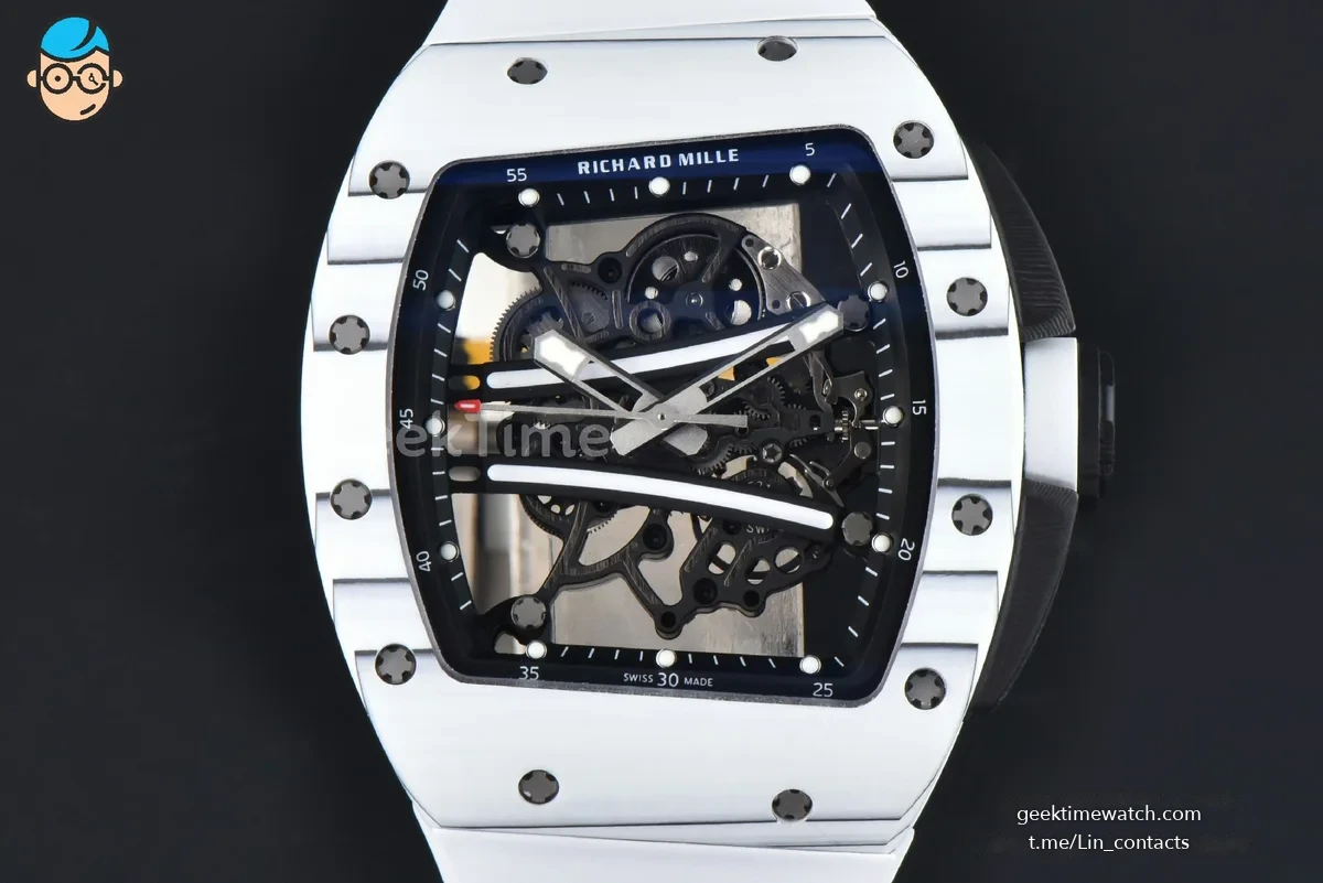 RM061 Yohan Blake Asia APSF 43mm White Bezel Black Skeleton Dial White Crown on White Rubber Strap RMUL2