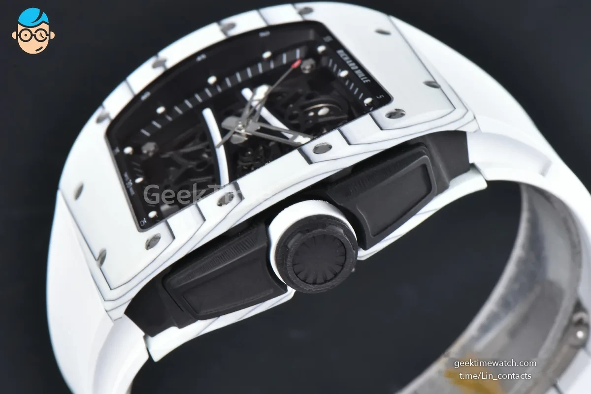 RM061 Yohan Blake Asia APSF 43mm White Bezel Black Skeleton Dial White Crown on White Rubber Strap RMUL2