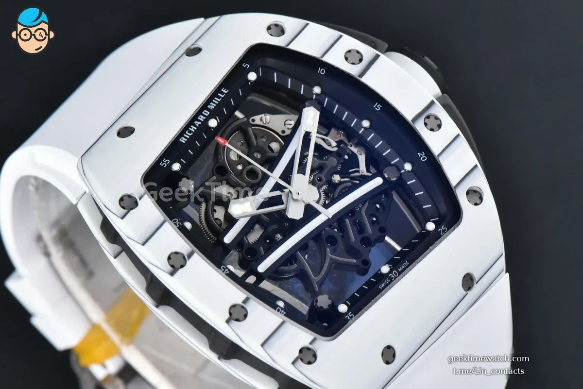 RM061 Yohan Blake Asia APSF 43mm White Bezel Black Skeleton Dial White Crown on White Rubber Strap RMUL2
