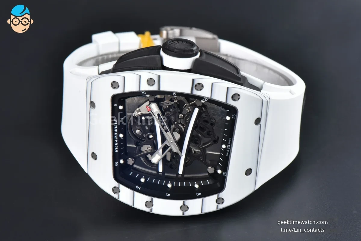 RM061 Yohan Blake Asia APSF 43mm White Bezel Black Skeleton Dial White Crown on White Rubber Strap RMUL2