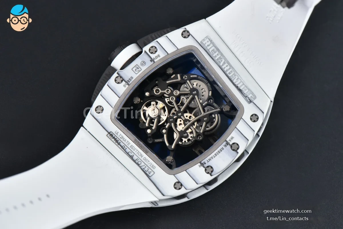 RM061 Yohan Blake Asia APSF 43mm White Bezel Black Skeleton Dial White Crown on White Rubber Strap RMUL2