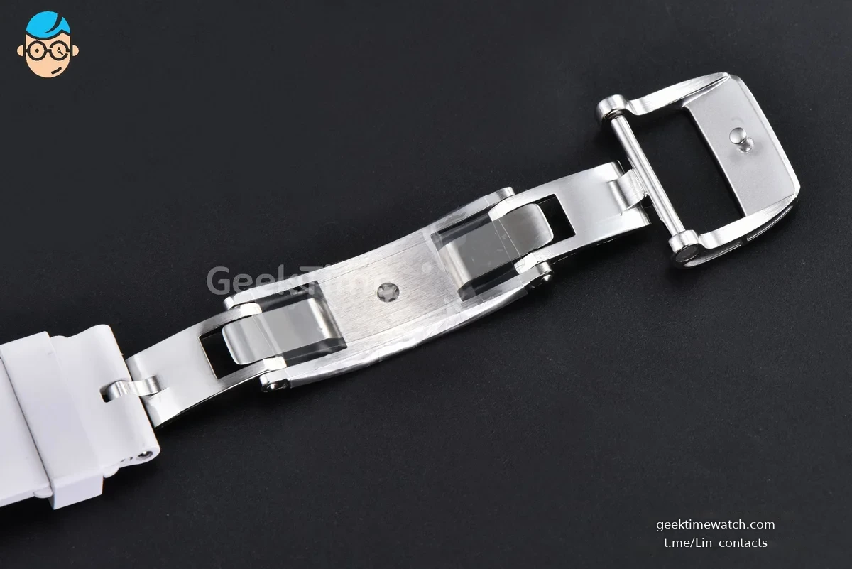 RM07-01 Ladies Diam ZF SS Diamond Paved Bezel White/Diamonds Skeletonal Dial White Crown on White Rubber Strap CRMA2 Clone