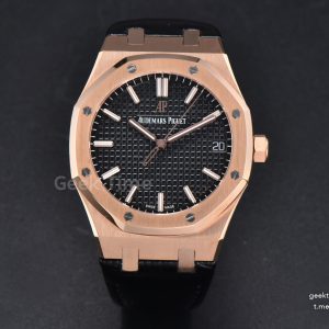 Royal Oak 15500 41mm RG APSF Black Textured Dial Black Leather Strap SA4302