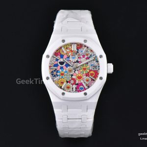 Royal Oak 15500 White Ceramic APSF 41mm Takashi Murakami flower Dial SS Bracelet SA4302