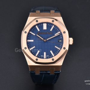 Royal Oak 15510 “50th Anniversary” APSF 41MM RG Blue Dial Leather Strap SA4302 Super Clone  V2 Free Sprung