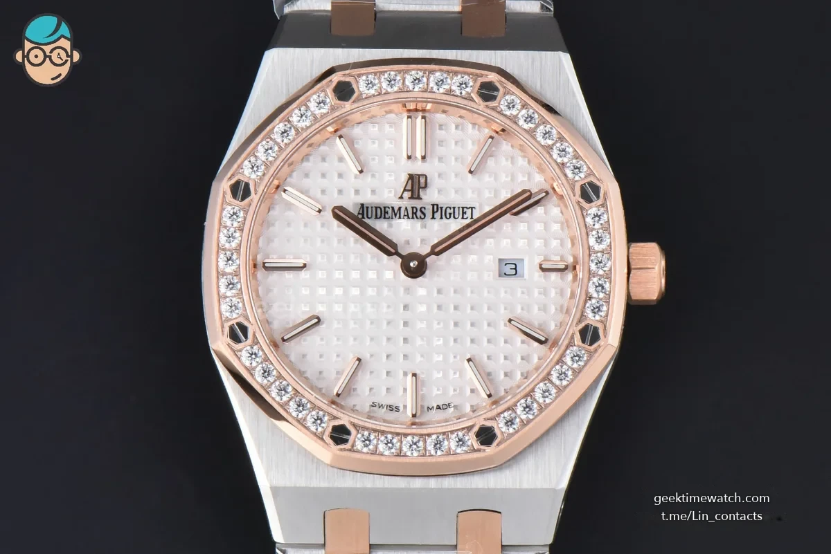 Royal Oak Ladies 67651SR 33mm ZF RG/SS Diamond White Dial RG/SS Bracelet Quartz