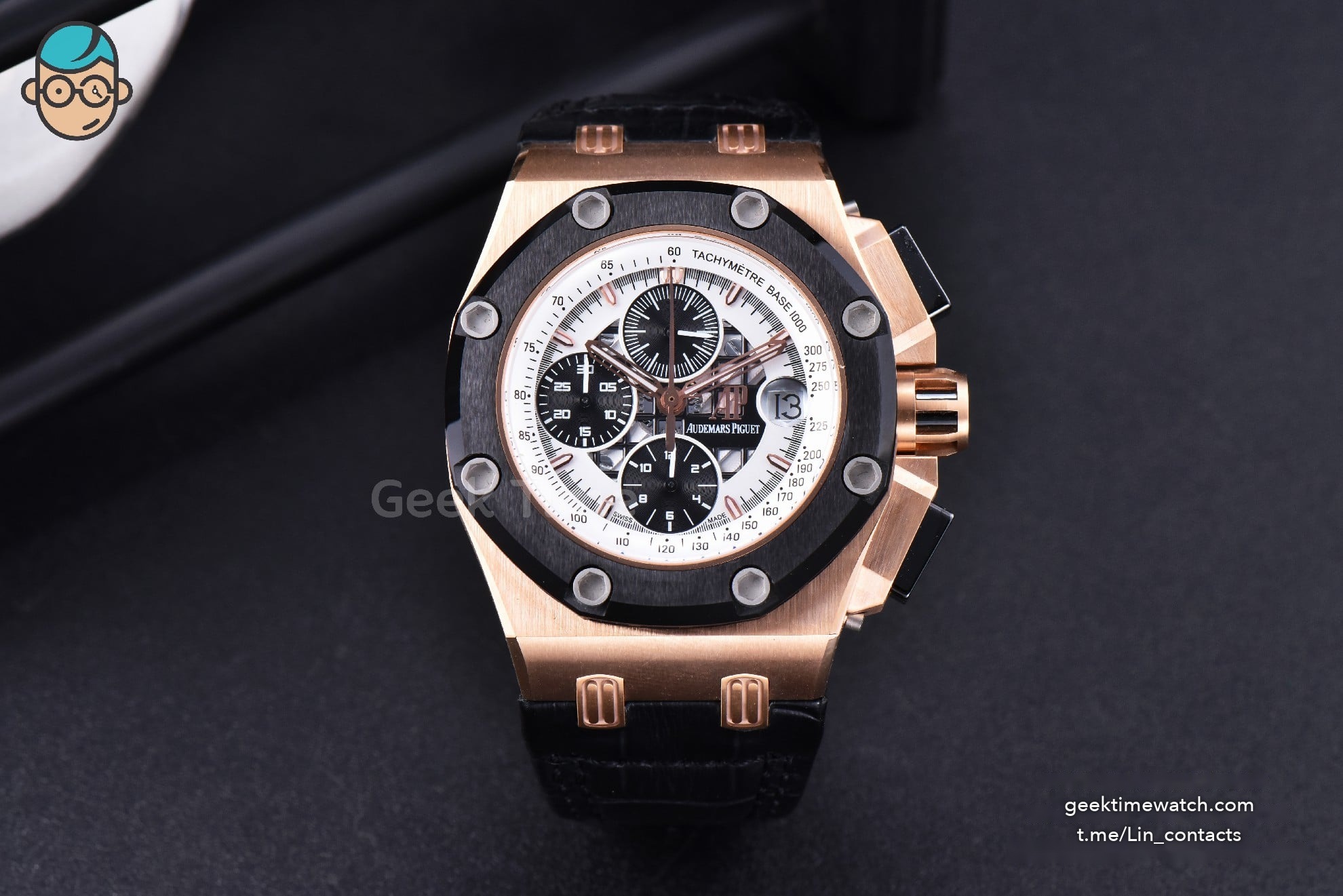 Royal Oak Offshore Ruben Barrichello II 44mm RG JF White Skeleton Dial Black Leather Strap A3126 V2