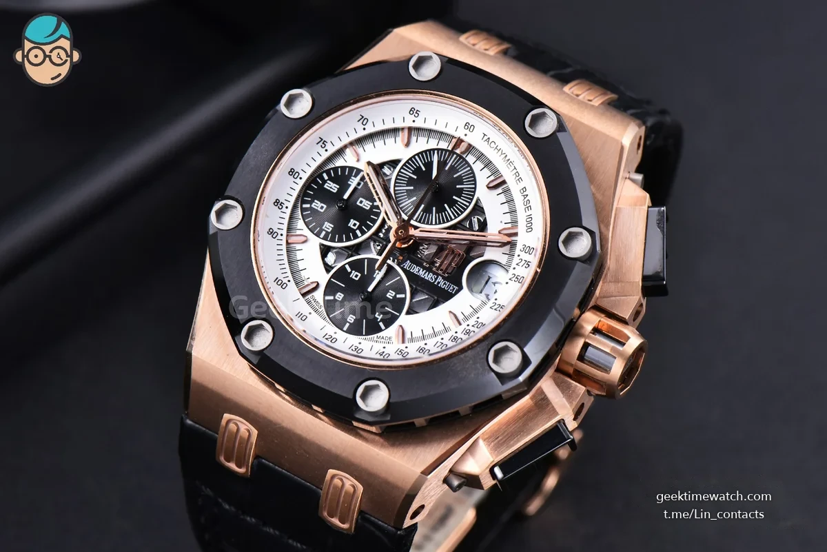 Royal Oak Offshore Ruben Barrichello II 44mm RG JF White Skeleton Dial Black Leather Strap A3126 V2