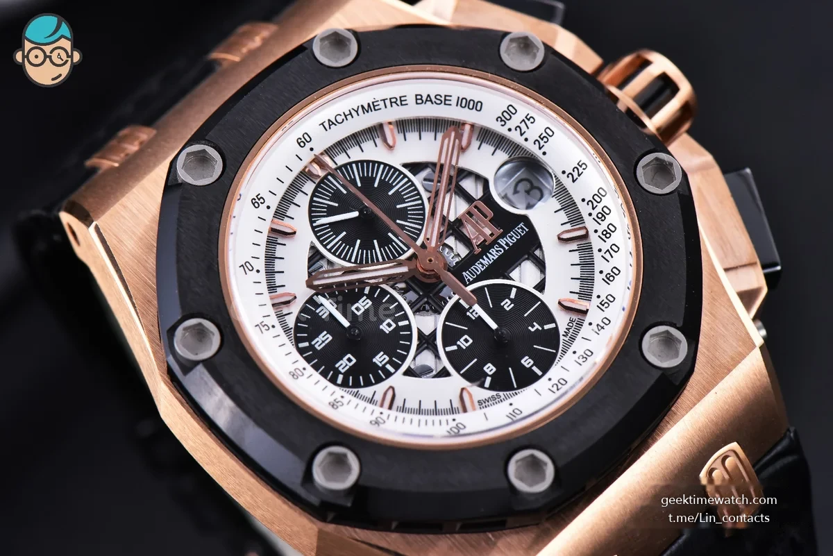 Royal Oak Offshore Ruben Barrichello II 44mm RG JF White Skeleton Dial Black Leather Strap A3126 V2
