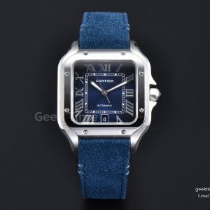 Santos de Cartier Large 40mm AF SS Blue Dial Blue Leather Strap MIYOTA 9015