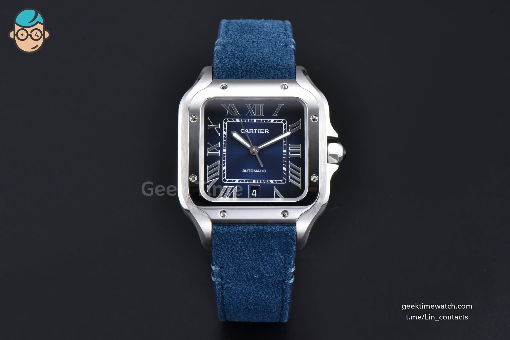 Santos de Cartier Large 40mm AF SS Blue Dial Blue Leather Strap MIYOTA 9015