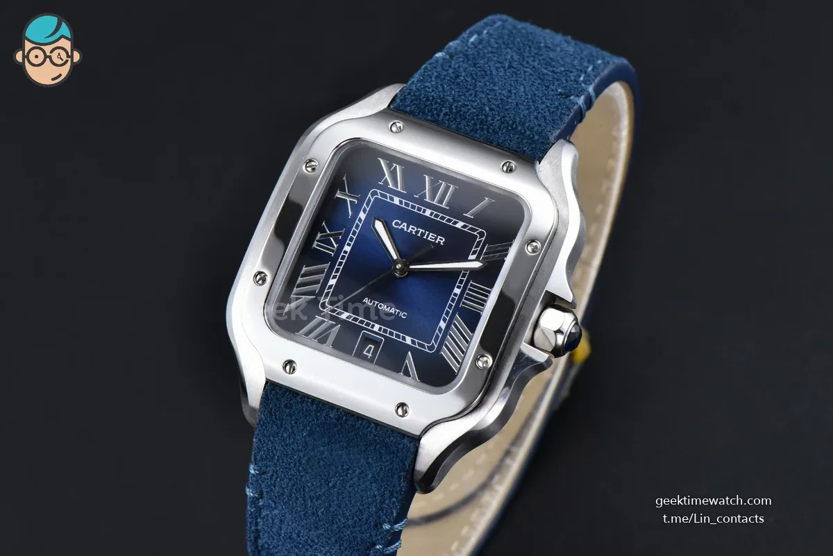 Santos de Cartier Large 40mm AF SS Blue Dial Blue Leather Strap MIYOTA 9015