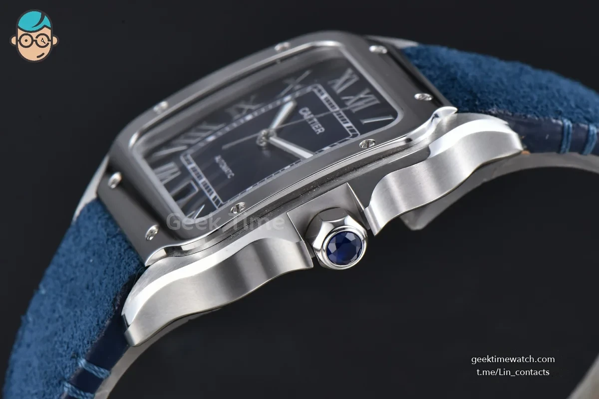 Santos de Cartier Large 40mm AF SS Blue Dial Blue Leather Strap MIYOTA 9015