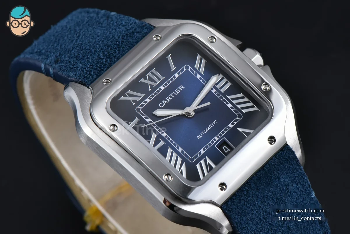Santos de Cartier Large 40mm AF SS Blue Dial Blue Leather Strap MIYOTA 9015