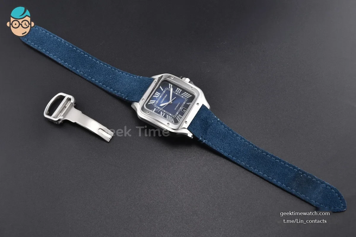 Santos de Cartier Large 40mm AF SS Blue Dial Blue Leather Strap MIYOTA 9015