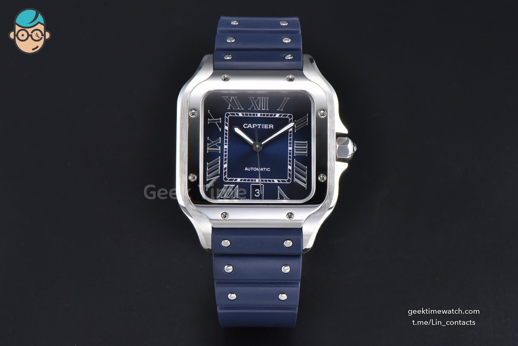 Santos de Cartier Large 40mm AF SS Blue Dial Blue Rubber Strap MIYOTA 9015