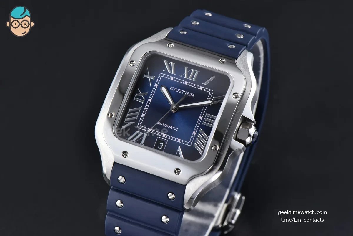 Santos de Cartier Large 40mm AF SS Blue Dial Blue Rubber Strap MIYOTA 9015