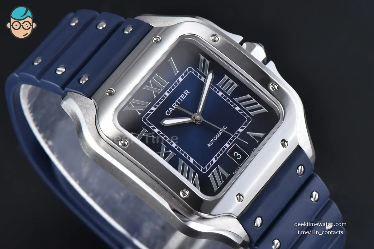 Santos de Cartier Large 40mm AF SS Blue Dial Blue Rubber Strap MIYOTA 9015