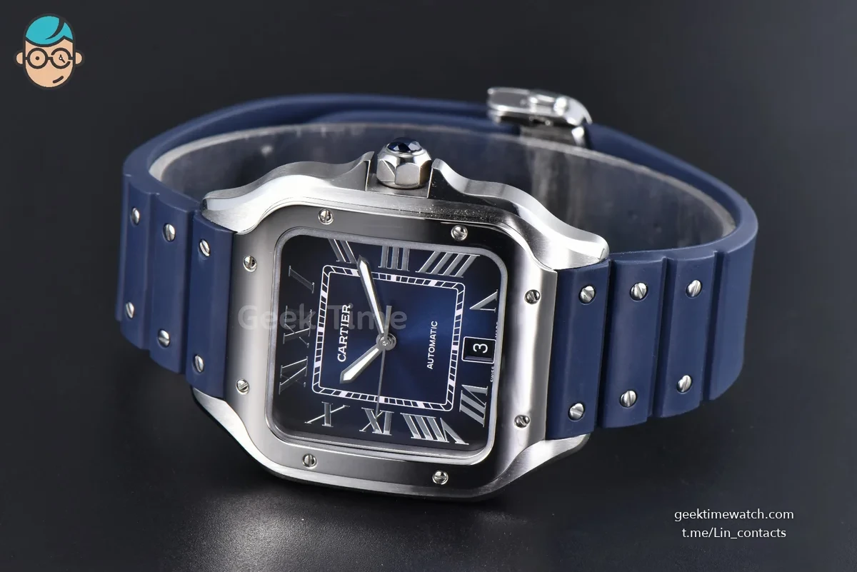 Santos de Cartier Large 40mm AF SS Blue Dial Blue Rubber Strap MIYOTA 9015