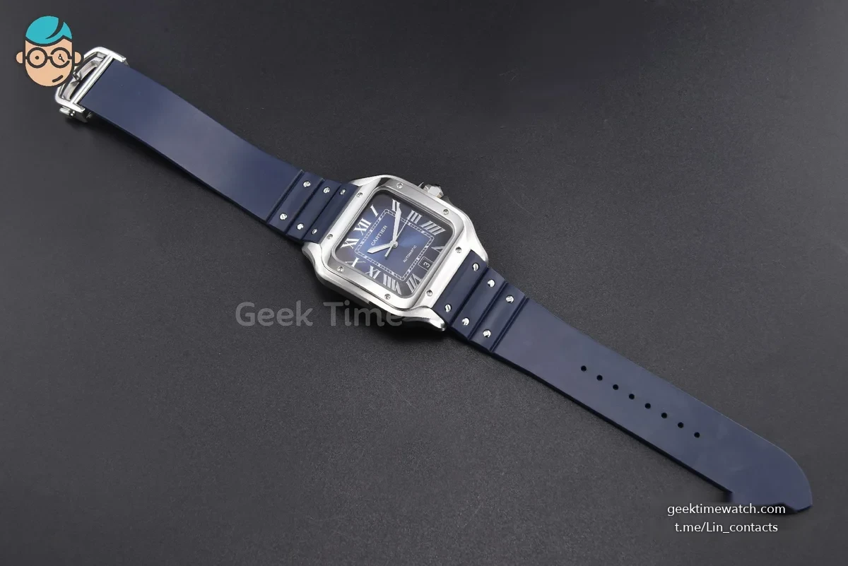 Santos de Cartier Large 40mm AF SS Blue Dial Blue Rubber Strap MIYOTA 9015