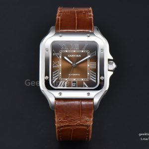 Santos de Cartier Large 40mm AF SS Brown Dial Brown Leather Strap MIYOTA 9015