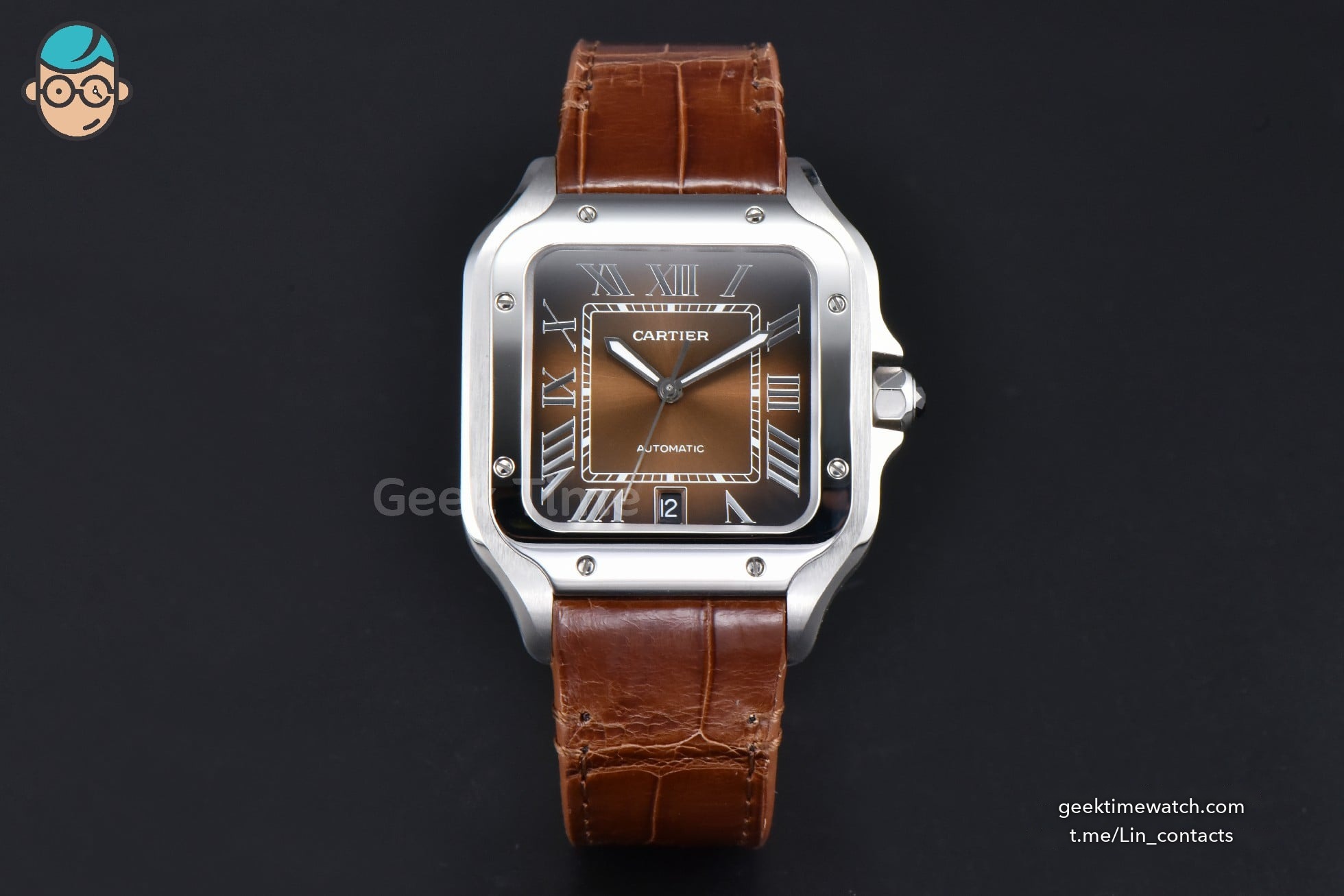 Santos de Cartier Large 40mm AF SS Brown Dial Brown Leather Strap MIYOTA 9015
