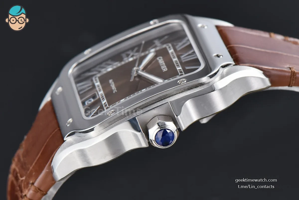 Santos de Cartier Large 40mm AF SS Brown Dial Brown Leather Strap MIYOTA 9015