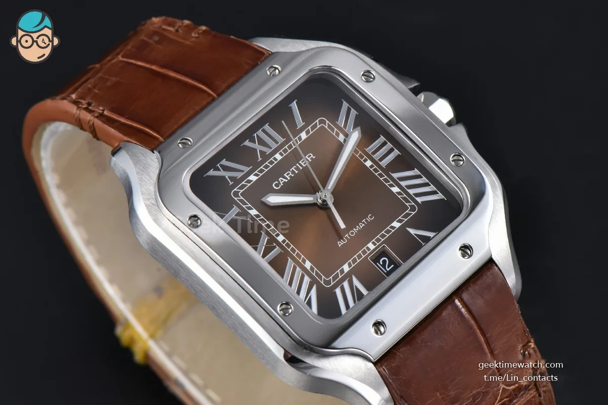 Santos de Cartier Large 40mm AF SS Brown Dial Brown Leather Strap MIYOTA 9015