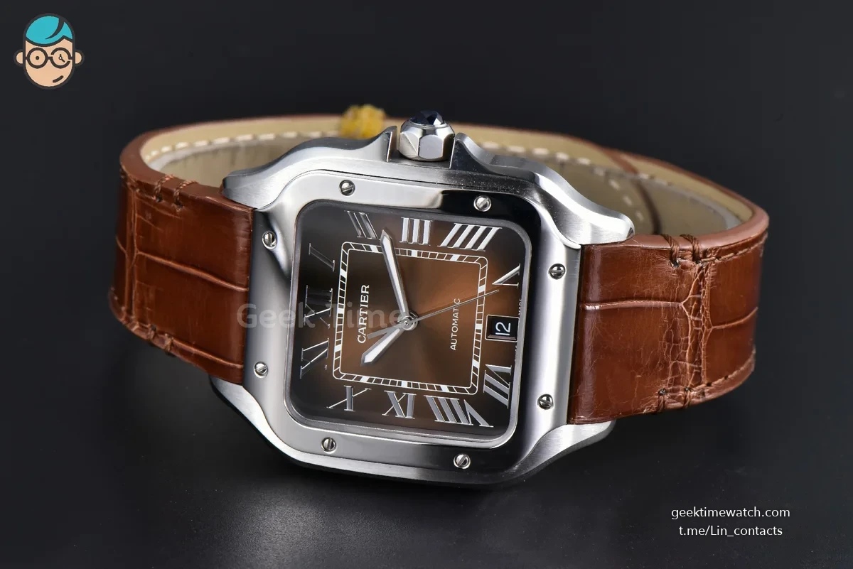 Santos de Cartier Large 40mm AF SS Brown Dial Brown Leather Strap MIYOTA 9015