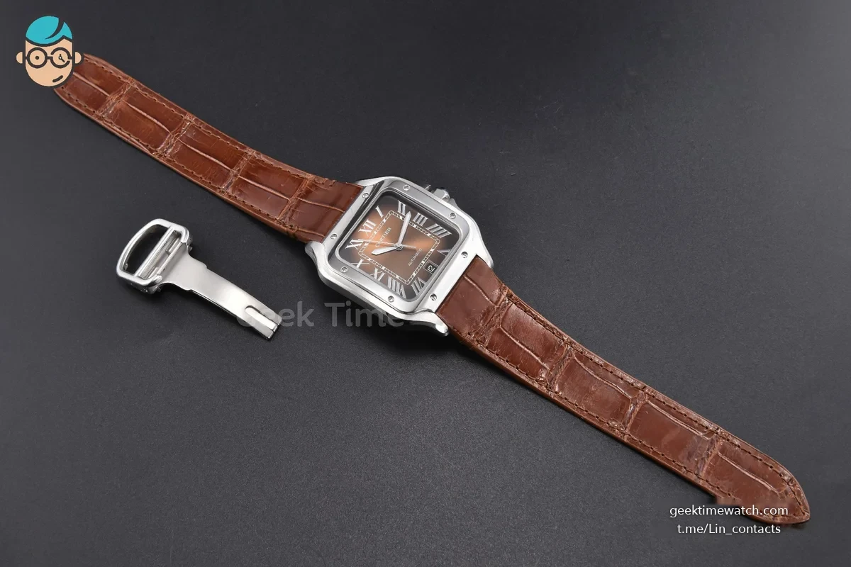 Santos de Cartier Large 40mm AF SS Brown Dial Brown Leather Strap MIYOTA 9015