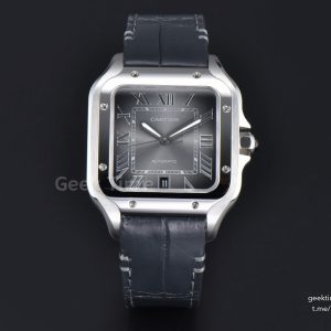 Santos de Cartier Large 40mm AF SS Grey Dial Black Leather Strap MIYOTA 9015
