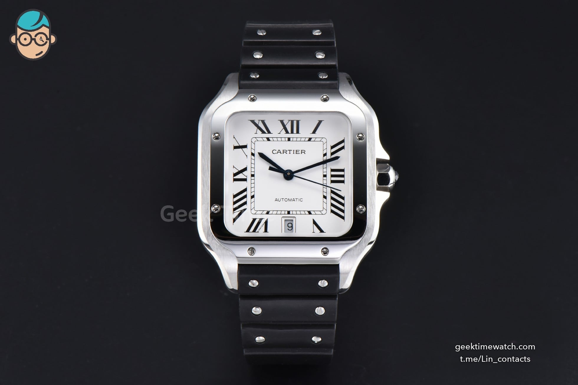Santos de Cartier Large 40mm AF SS White Dial Black Rubber Strap MIYOTA 9015