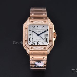 Santos de Cartier Medium 35mm BVF RG Full Diamond Bezel White Dial RG Bracelet MIYOTA 9039