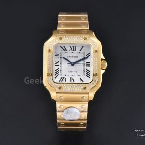 Santos de Cartier Medium 35mm BVF YG Diamond Bezel White Dial YG Bracelet MIYOTA 9039