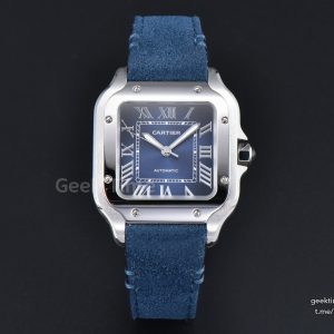 Santos de Cartier Medium 35mm SS AF Blue Dial Blue Leather Strap MIYOTA 9015