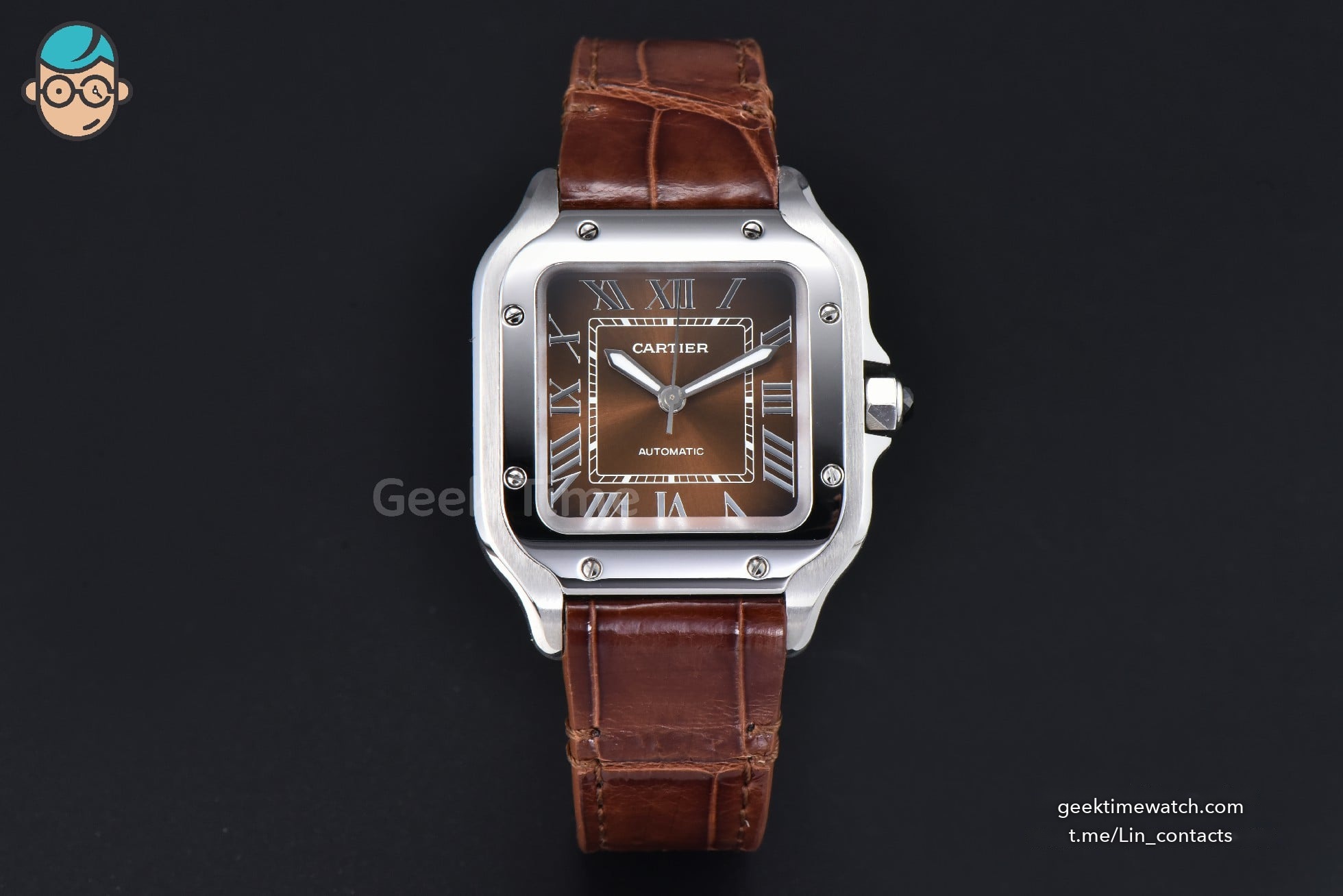 Santos de Cartier Medium 35mm SS AF Brown Dial Brown Leather Strap MIYOTA 9015