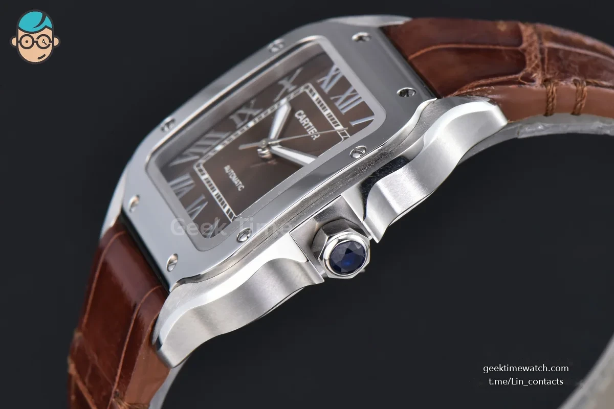 Santos de Cartier Medium 35mm SS AF Brown Dial Brown Leather Strap MIYOTA 9015