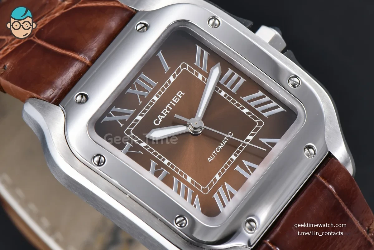 Santos de Cartier Medium 35mm SS AF Brown Dial Brown Leather Strap MIYOTA 9015