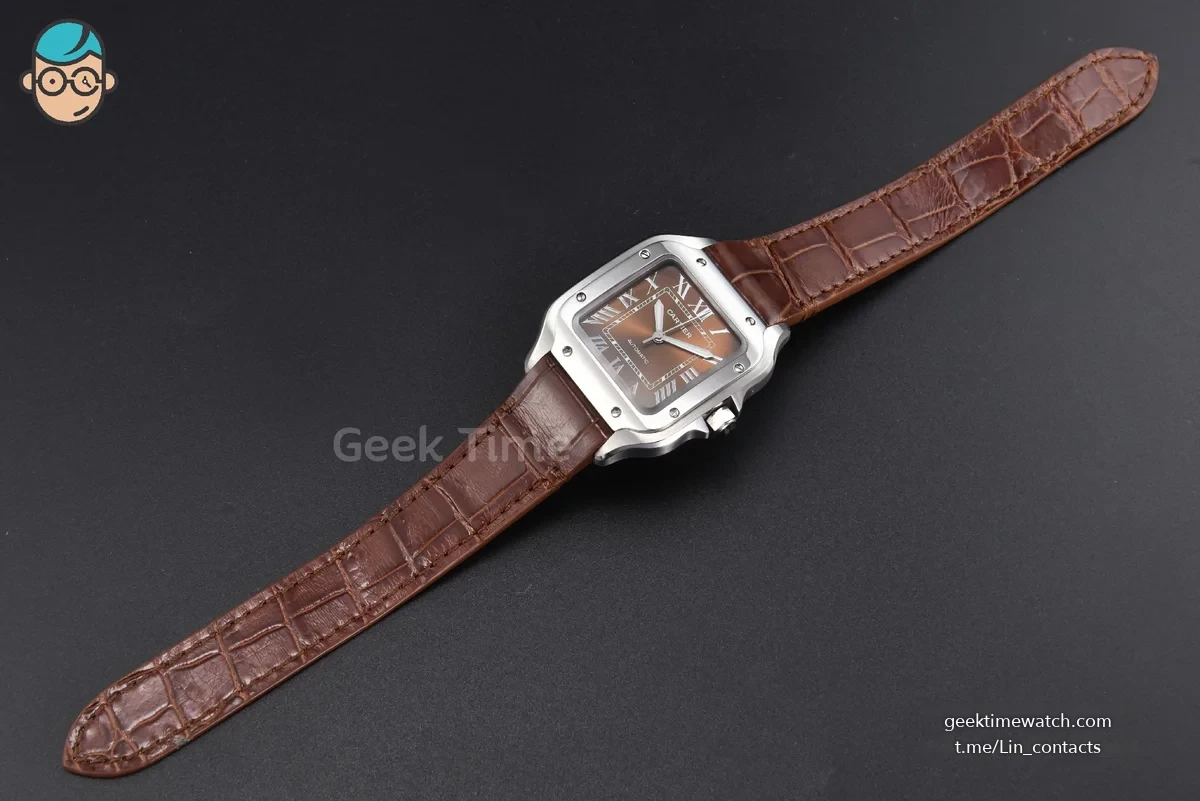 Santos de Cartier Medium 35mm SS AF Brown Dial Brown Leather Strap MIYOTA 9015