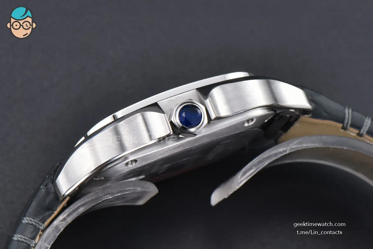 Santos de Cartier Medium 35mm SS AF Grey Dial Black Leather Strap MIYOTA 9015