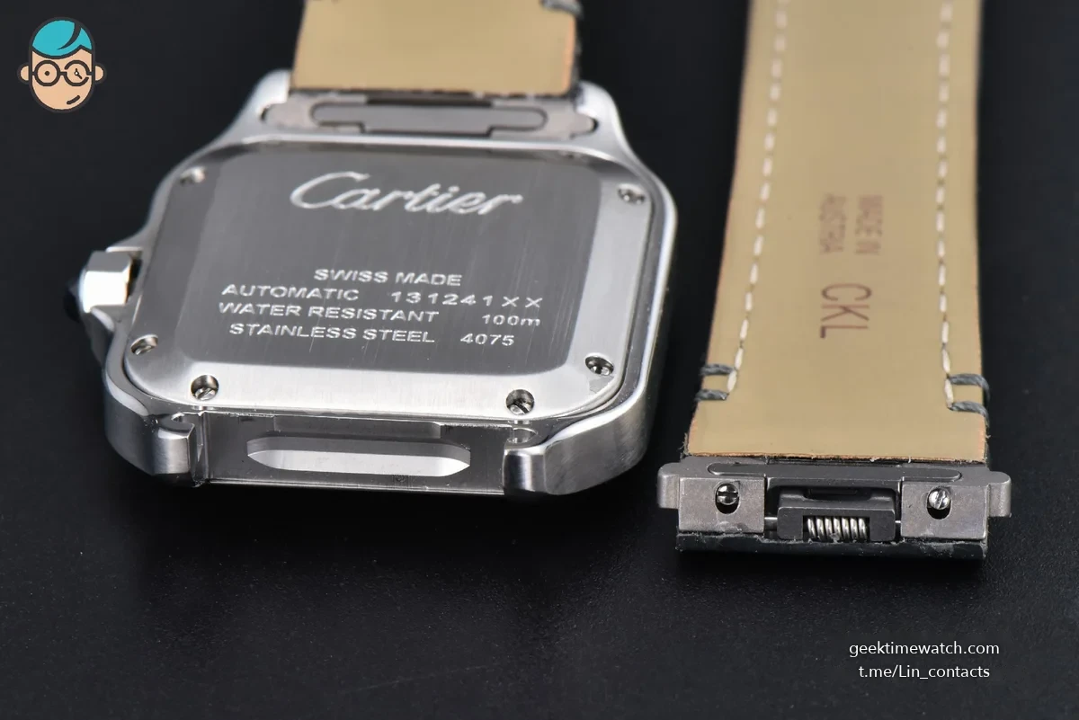 Santos de Cartier Medium 35mm SS AF Grey Dial Black Leather Strap MIYOTA 9015