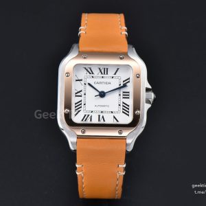Santos de Cartier Medium 35mm SS AF White Dial RG Bezel Orange Leather Strap MIYOTA 9015