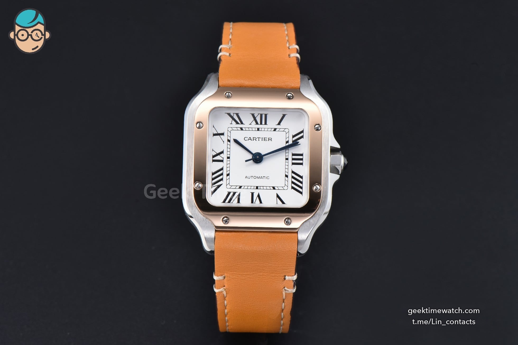 Santos de Cartier Medium 35mm SS AF White Dial RG Bezel Orange Leather Strap MIYOTA 9015