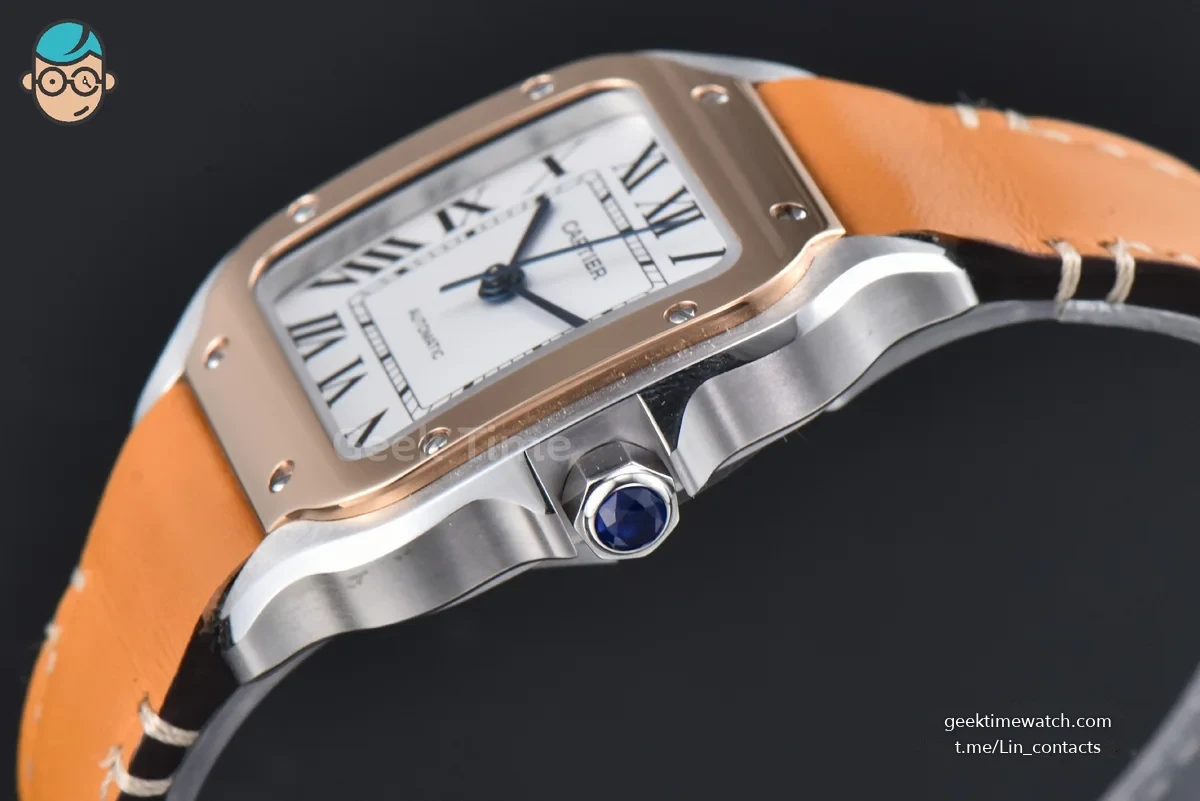 Santos de Cartier Medium 35mm SS AF White Dial RG Bezel Orange Leather Strap MIYOTA 9015
